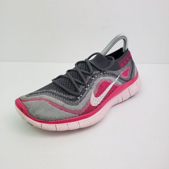 Nike Free Flyknit 5 Womens Size 6 Grey Pink Foil Running Shoes 615806 016 - Picture 4 of 13